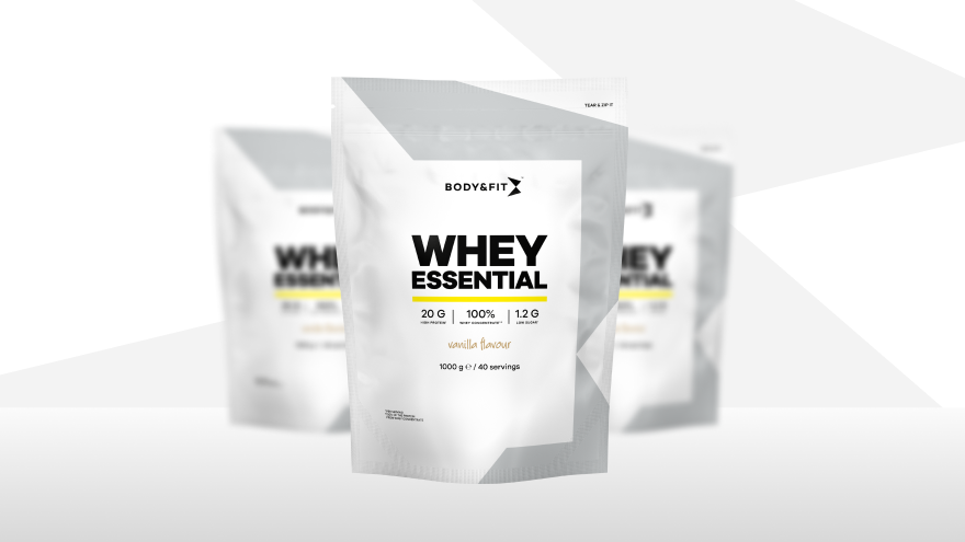 Body&Fit Whey Essential eiwitpoeder in vanillesmaak.