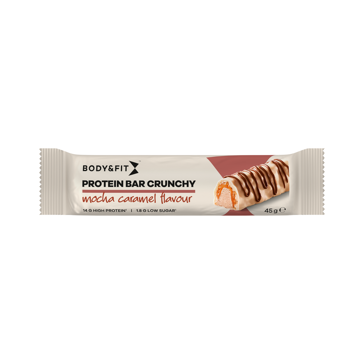 Body&Fit protein bar crunchy mocha caramel flavour on a white background